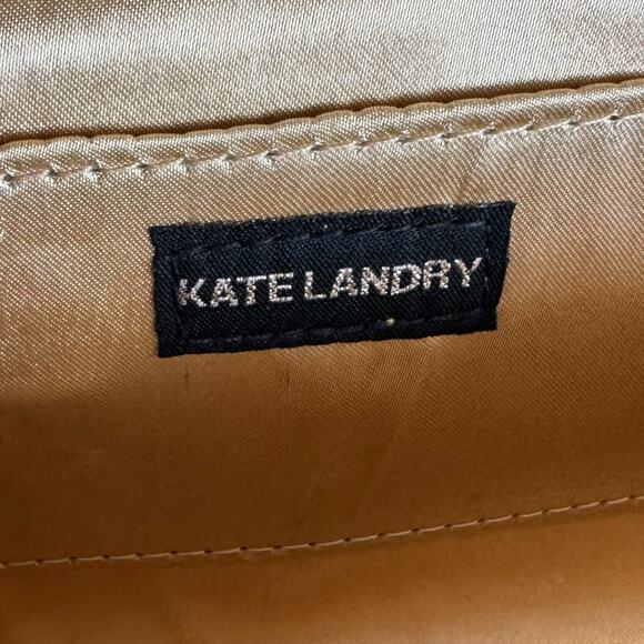 Kate Landry Evening Clutch Bag Metallic Gold Pleated Design Chain Strap - Picture 4 of 8